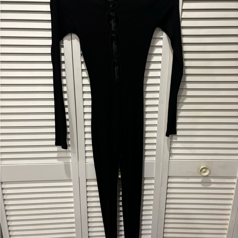 Fashion Nova Black Jumpsuit with White Stripe Accents